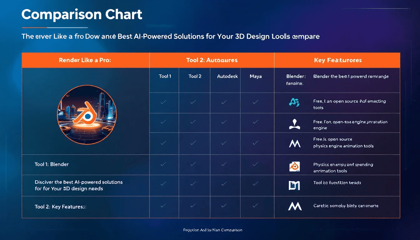 A comparison chart of different ai tools for 3d rendering, helping users choose the best option.