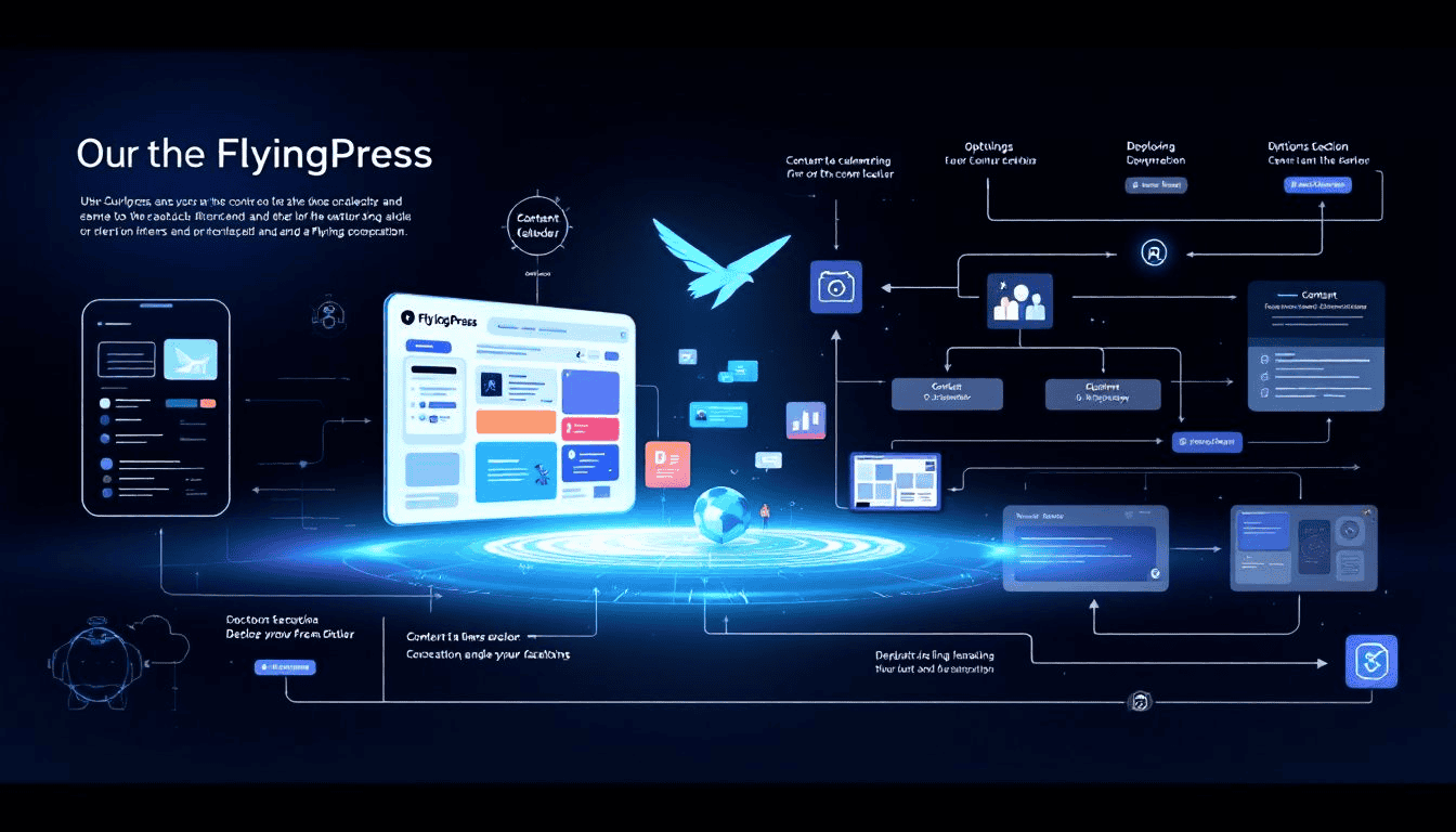 A diagram illustrating the core features of the flyingpress plugin.