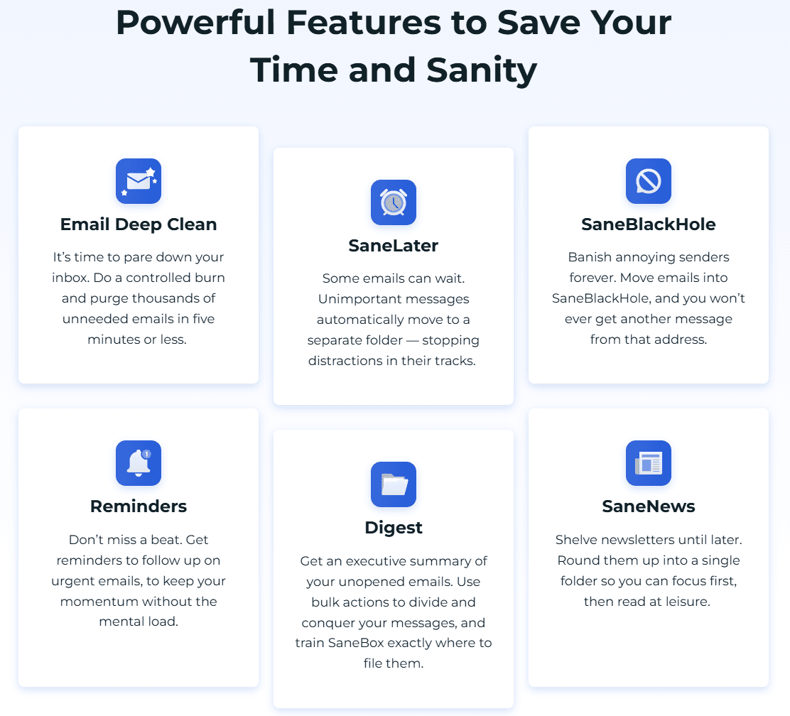 Key features of sanebox