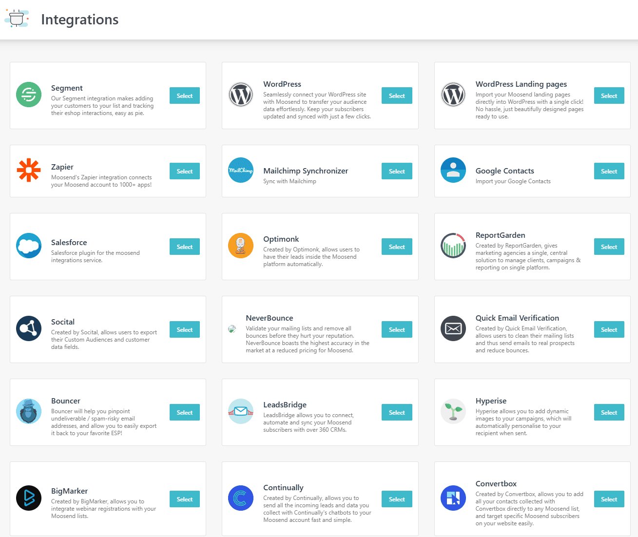 Moosend’s extensive integrations