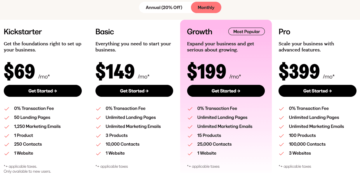 Pricing plans