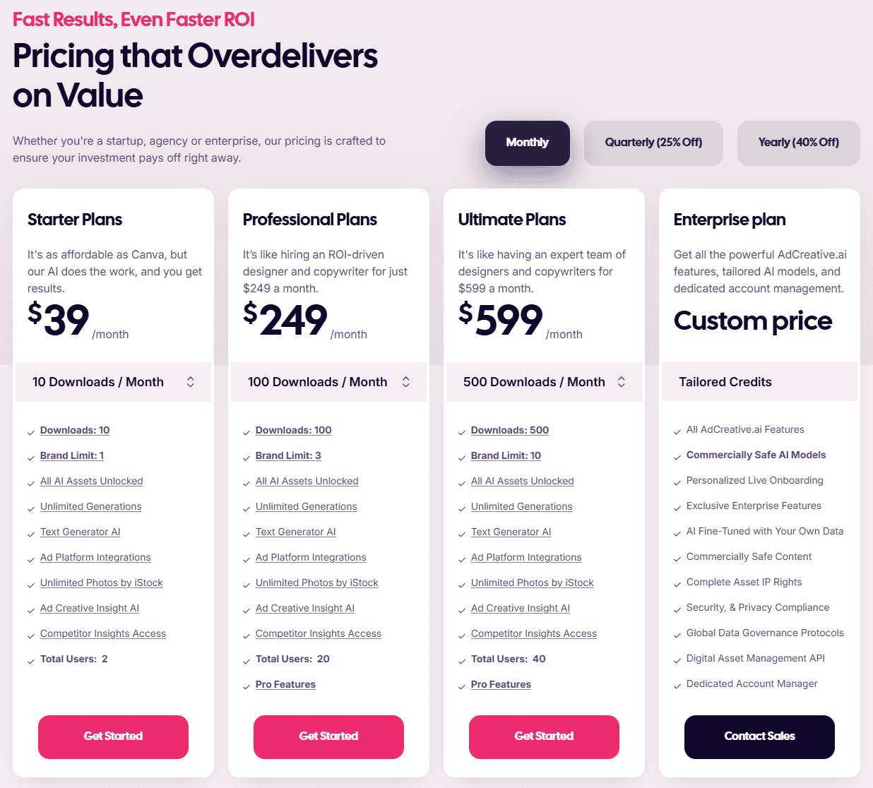 Pricing plans and options