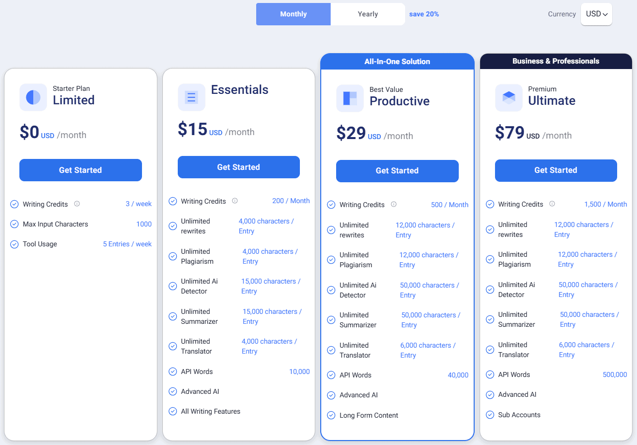 Pricing structure and plans