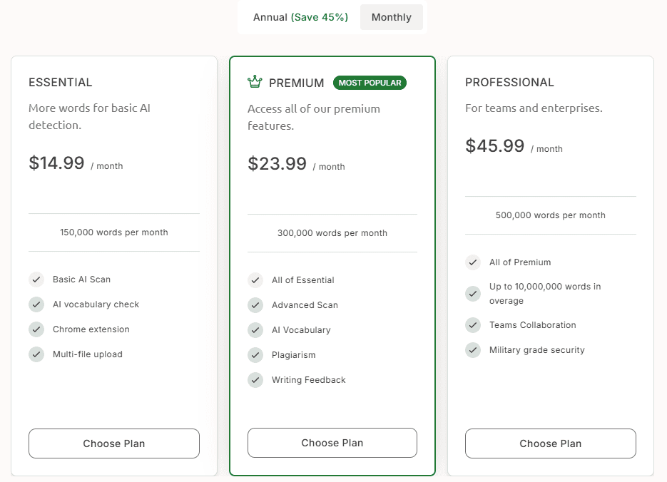 Pricing and subscription plans