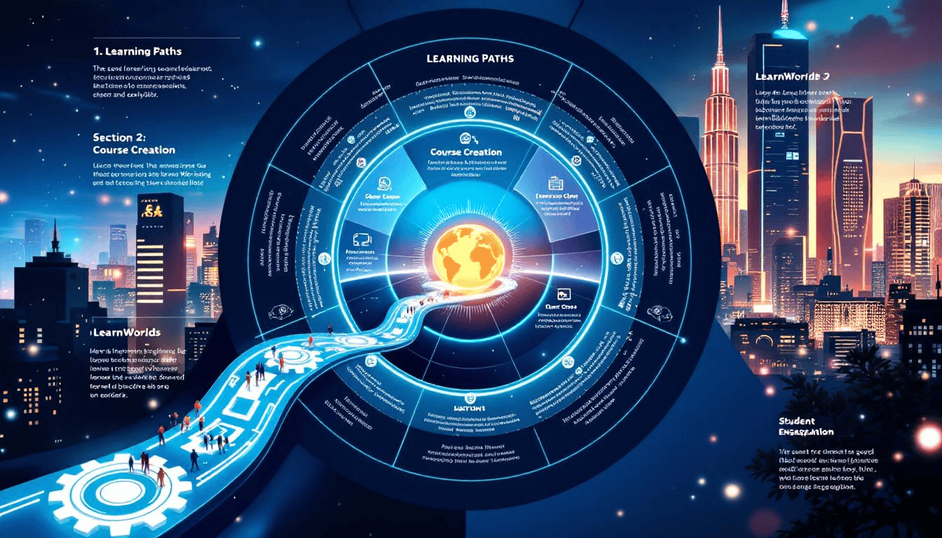 An overview of the learnworlds platform in the context of an online course platform.